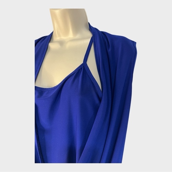 FOR CYNTHIA Electric Blue Sleeveless Blouse Layered Built in Cami w/Draping L - Picture 4 of 9